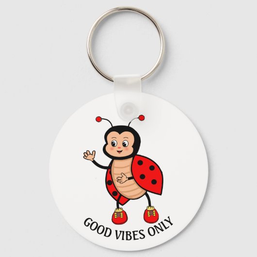 Good Vibes Only Ladybug on White キーホルダー (正面)
