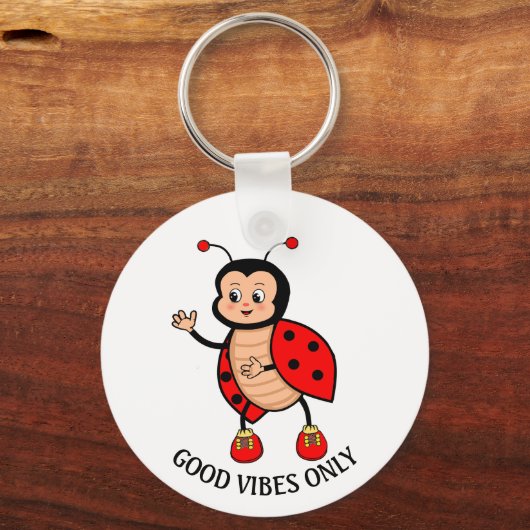 Good Vibes Only Ladybug on White キーホルダー (裏面)