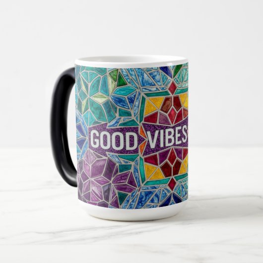 Good Vibes Only modern mosaic pattern ceramic mug モーフィングマグカップ (正面左)