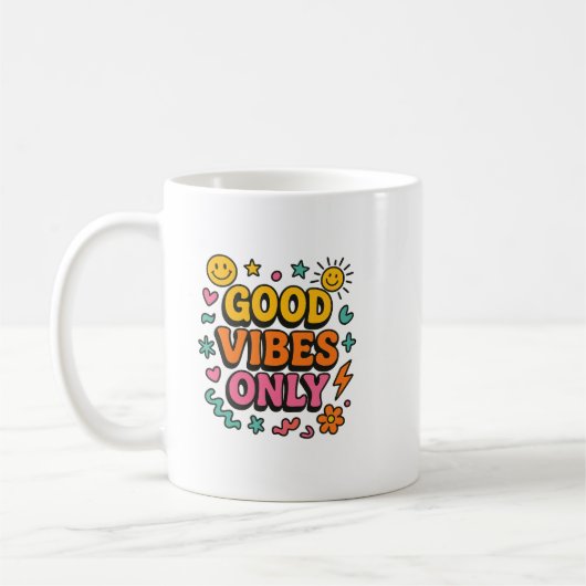 Good Vibes Only Mug -レトロエネルファンキーギー前向き コーヒーマグカップ (左)