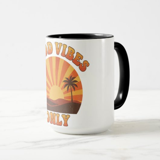 Good Vibes Only Mug – Retro Sunburst Positivity Cu マグカップ (正面右)