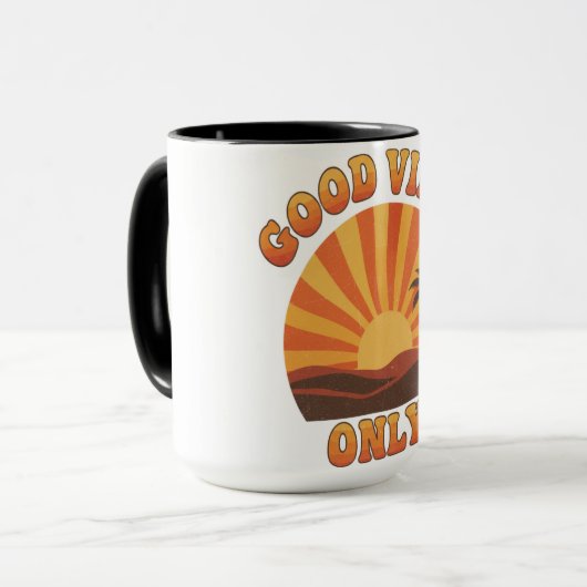 Good Vibes Only Mug – Retro Sunburst Positivity Cu マグカップ (正面左)