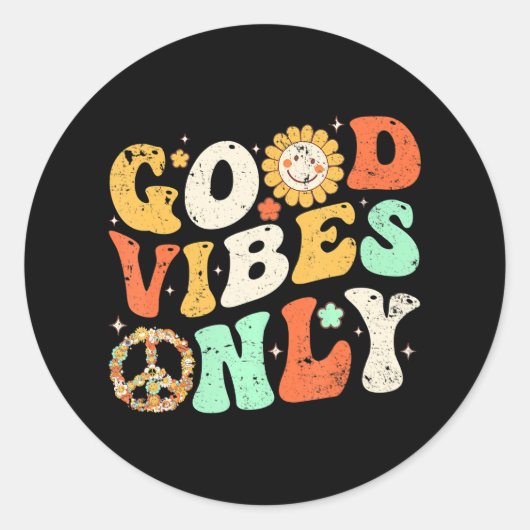 GOOD VIBES ONLY PEACE LOVE 60s 70s絞り染めGroovy ラウンドシール (正面)