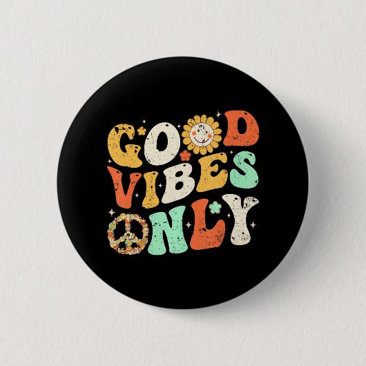 GOOD VIBES ONLY PEACE LOVE 60s 70s絞り染めGroovy 缶バッジ (正面)