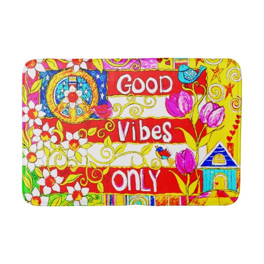 Good Vibes Only, Peace Sign, Flag,デイジー，アート バスマット (正面)
