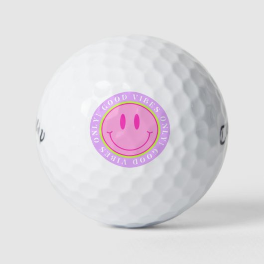 'Good Vibes Only' Positivity Happy Face 90s Retro ゴルフボール (正面)