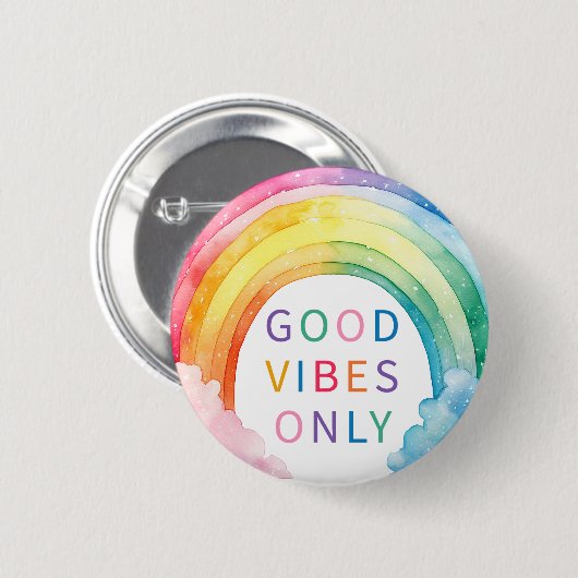 Good Vibes Only Rainbow Water Colorボタン 缶バッジ (正面&裏面)