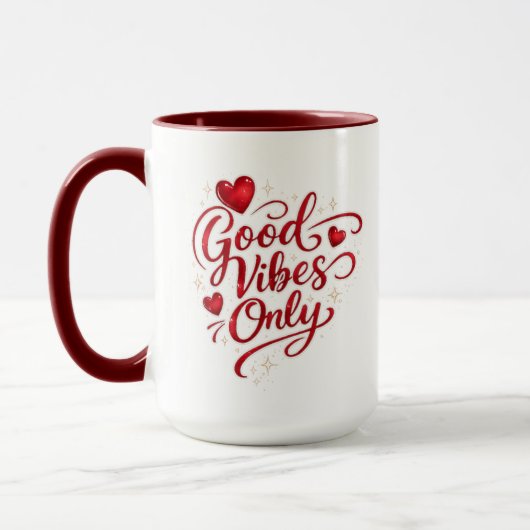 Good Vibes Only Red Heart Positive Quote Classic  マグカップ (左)