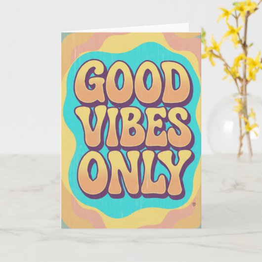 Good vibes only retro groovy style カード (黄色い花)