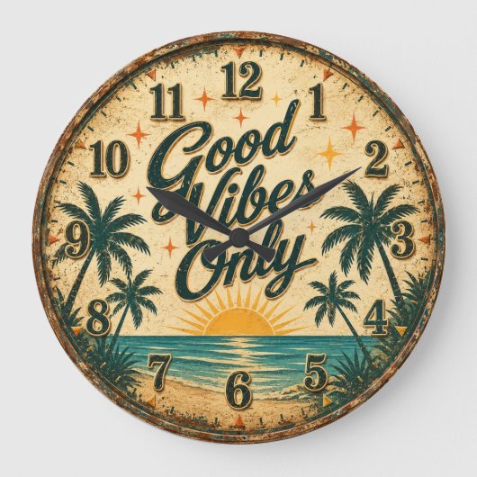 Good Vibes Only Tropical Beach  ラージ壁時計 (正面)