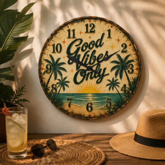 Good Vibes Only Tropical Beach  ラージ壁時計