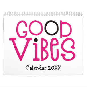 Good Vibes Positivity引用文ピンクホワイト2022 カレンダー