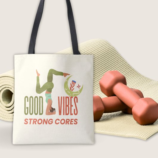 Good Vibes Strong Cores Pilates Quote Fitness Yoga トートバッグ