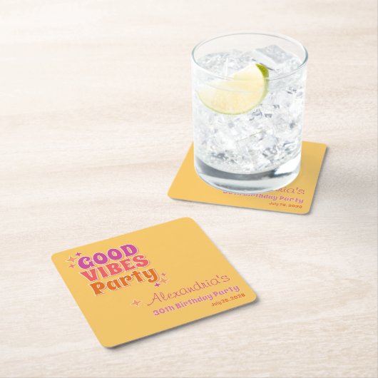 Good Vibes Summer 30th Birthdayパーティー スクエアペーパーコースター (インサイチュ)