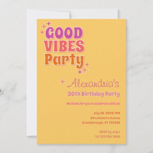 Good Vibes Summer 30th Birthdayパーティー 招待状 (正面)