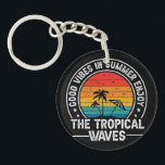 Good Vibes Summer Tropical Waves-64107 キーホルダー<br><div class="desc">Retro tropical sunset design with palm trees,  ocean waves,  and beach vibes,  perfect for summer lovers,  vacation gifts,  and coastal-style products.
(Design code-64107)</div>