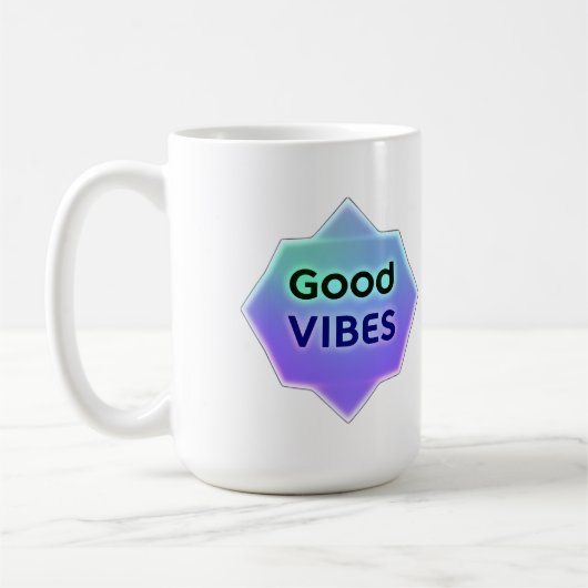 "Good Vibes" Text on Gradient Star Shape コーヒーマグカップ (左)