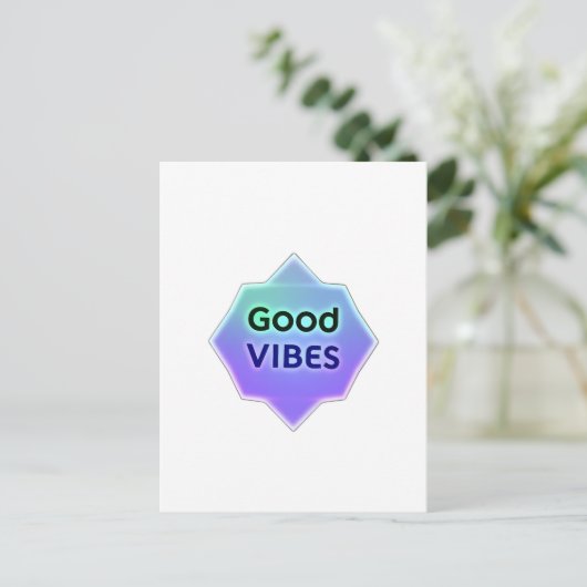 "Good Vibes" Text on Gradient Star Shape ポストカード (スタンド正面)