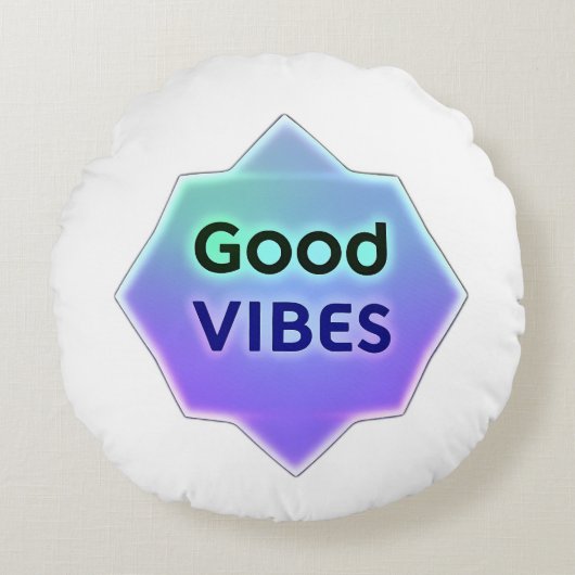 "Good Vibes" Text on Gradient Star Shape ラウンドクッション (正面)