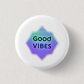 "Good Vibes" Text on Gradient Star Shape 缶バッジ (正面)