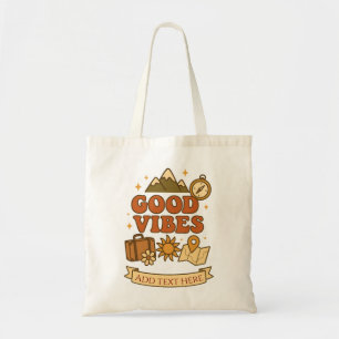 Good Vibes Travel Design – 編集可能テキスト トートバッグ