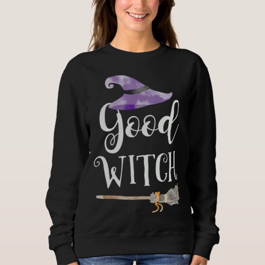 Good Witch Cute Hat Broomstick Halloween Tee スウェットシャツ (正面)