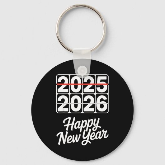 Goodbye 2025 Hello 2026 Clock Happy New Year Party キーホルダー (正面)