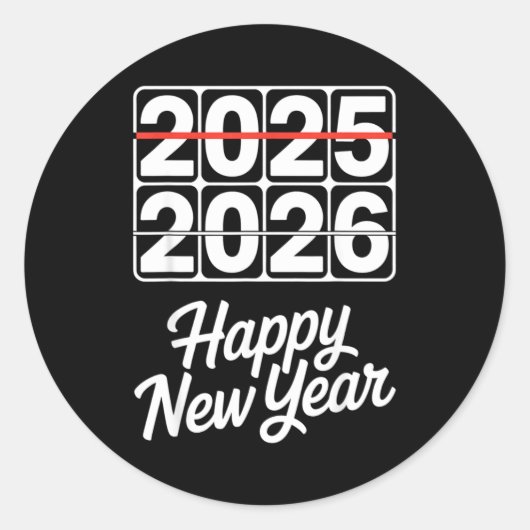 Goodbye 2025 Hello 2026 Clock Happy New Year Party ラウンドシール (正面)