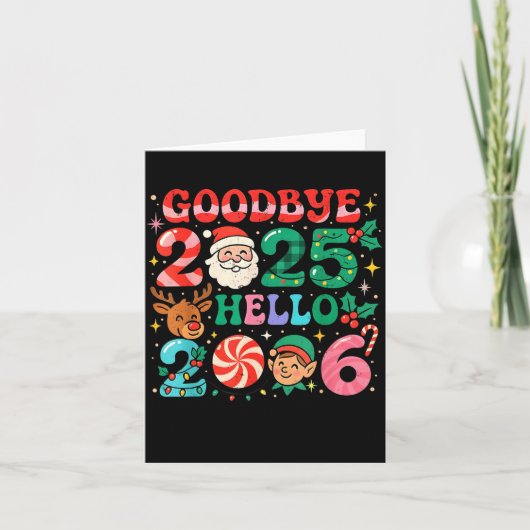 Goodbye 2025 Hello 2026 Cute Christmas New Year  カード (正面)