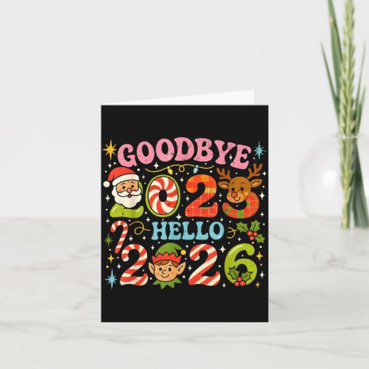 Goodbye 2025 Hello 2026 Cute Christmas New Year  カード (正面)