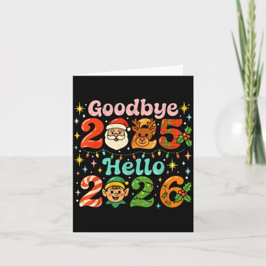 Goodbye 2025 Hello 2026 Cute Christmas New Year  カード (正面)
