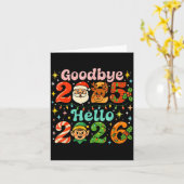 Goodbye 2025 Hello 2026 Cute Christmas New Year  カード (黄色い花)