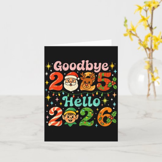 Goodbye 2025 Hello 2026 Cute Christmas New Year  カード (黄色い花)