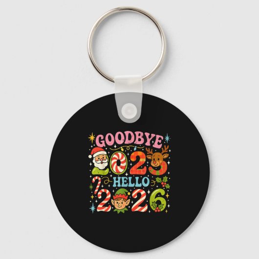 Goodbye 2025 Hello 2026 Cute Christmas New Year  キーホルダー (正面)
