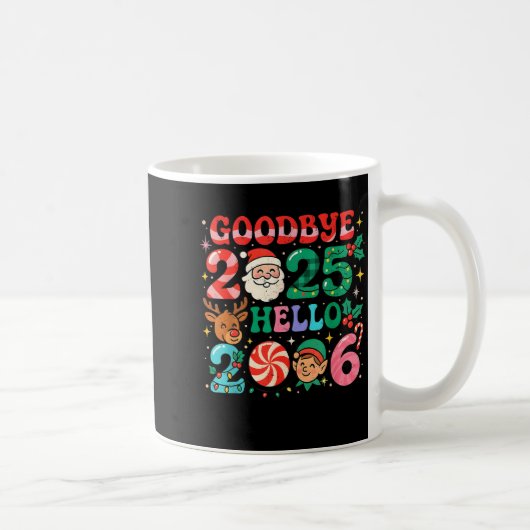 Goodbye 2025 Hello 2026 Cute Christmas New Year  コーヒーマグカップ (右)