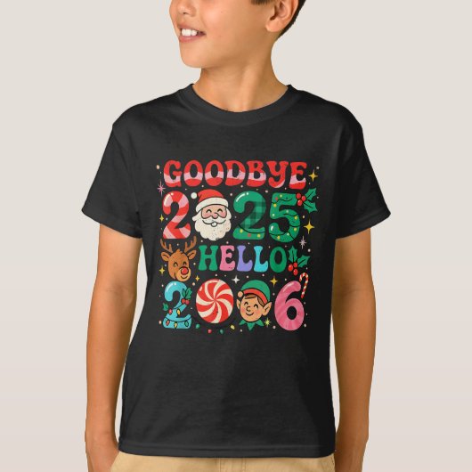 Goodbye 2025 Hello 2026 Cute Christmas New Year Tシャツ (正面)