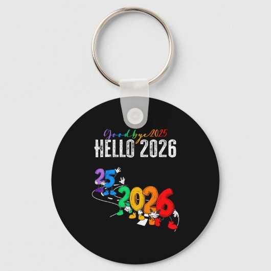 Goodbye 2025 Hello 2026 Funny Cartoon New Year Boy キーホルダー (正面)