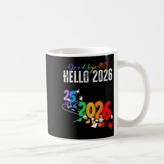 Goodbye 2025 Hello 2026 Funny Cartoon New Year Boy コーヒーマグカップ (右)
