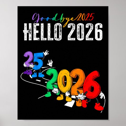 Goodbye 2025 Hello 2026 Funny Cartoon New Year Boy ポスター (正面)