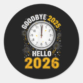 Goodbye 2025 Hello 2026 Tee With Clock New Year 20 ラウンドシール (正面)