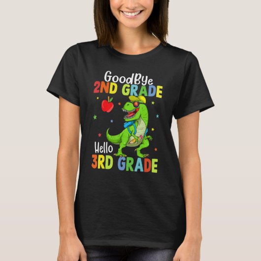 Goodbye 2nd Grade Hello 3rd Grade Dinosaur Kids Bo Tシャツ (正面)