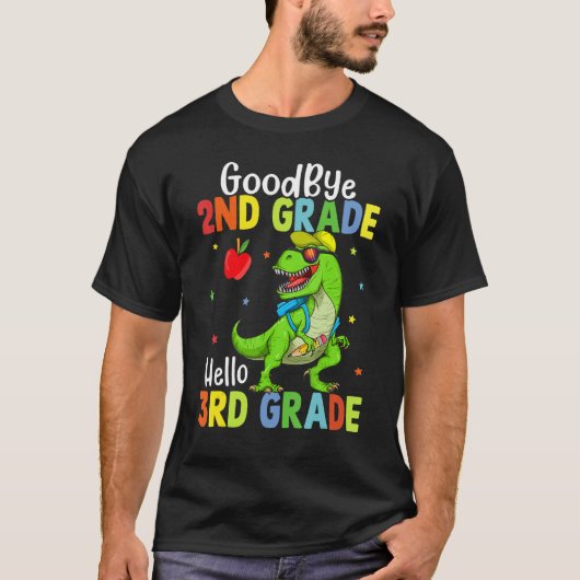 Goodbye 2nd Grade Hello 3rd Grade Dinosaur Kids Bo Tシャツ (正面)