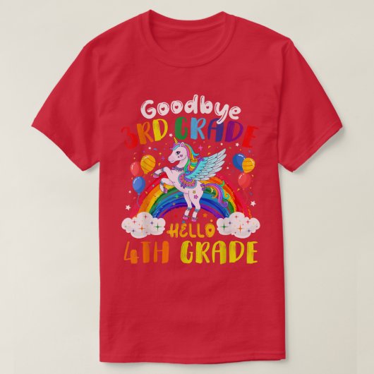 Goodbye 3rd Grade Hello 4th Grade Unicorn Teacher Tシャツ (デザイン正面)