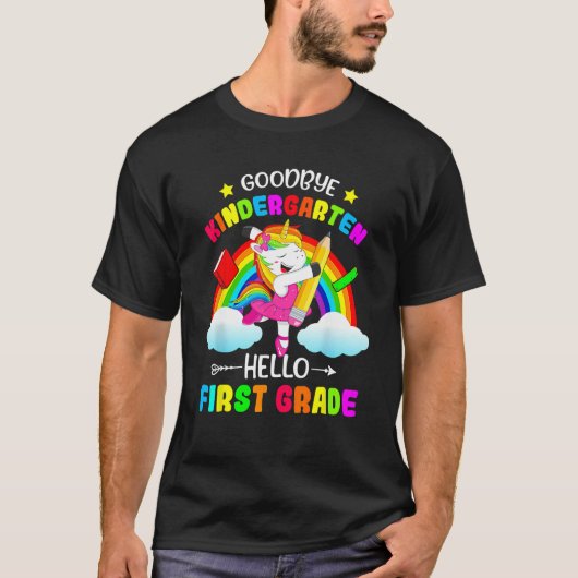 Goodbye Kindergarten Hello 1st Grade Unicorn Girls Tシャツ (正面)