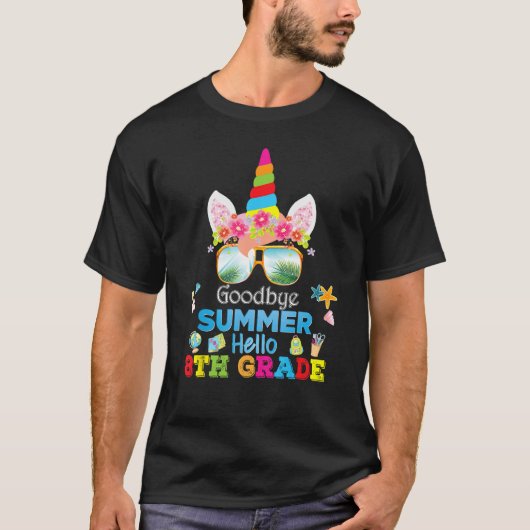 Goodbye Summer Hello 8th Grade Eighth Unicorn Back Tシャツ (正面)