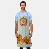 Goodies Pastry焼いたのパンパンパンのロゴ青いストライプ エプロン (着用した状態)
