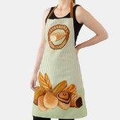 Goodies Pastry焼いた Patery Bakerのロゴグリーンストライプ エプロン (インサイチュ)