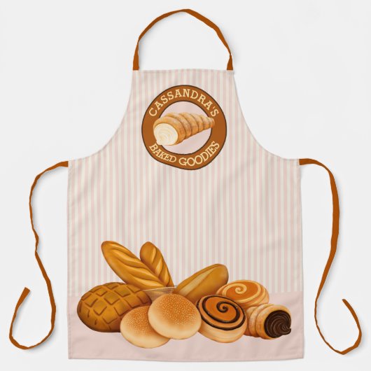 Goodies Pastry焼いた Patsry Bakerロゴピンクストライプ エプロン (正面)
