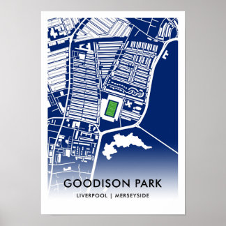 Goodison Park Stadiumの地図 – エバートンFCの本拠地 ポスター