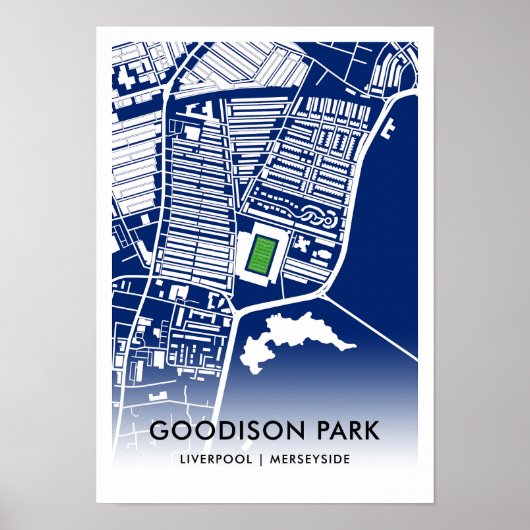 Goodison Park Stadiumの地図 – エバートンFCの本拠地 ポスター (正面)